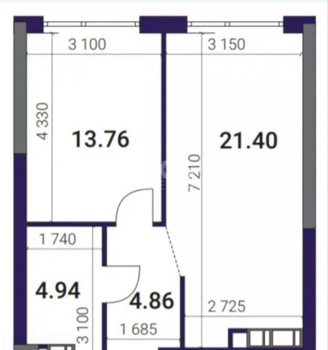 1k apartment vul. Prychal'na 10647394